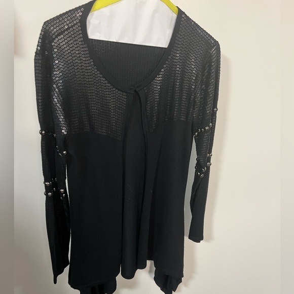 Anne Fontaine Paris designer black sequin metal stud cardigan SZ S - Picture 2 of 8